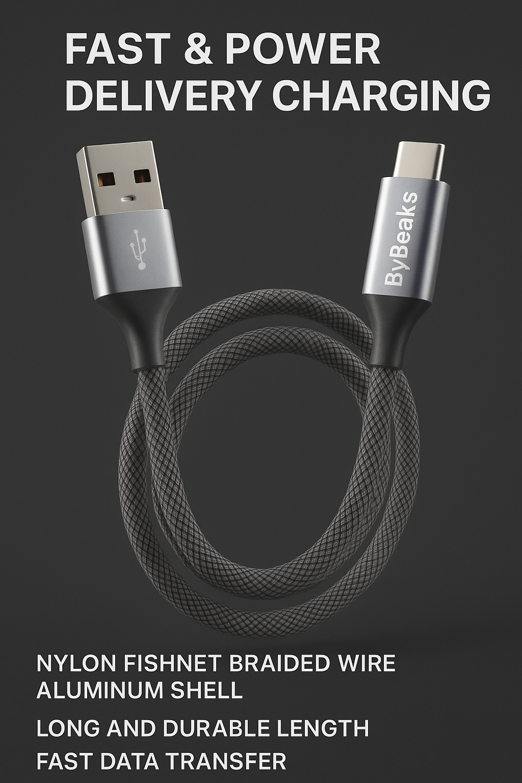 كابل توصيل الطاقة 66 وات من ByBeaks Fishnet كابل USB C إلى USB 3.0 (1 متر، 1.5 متر)