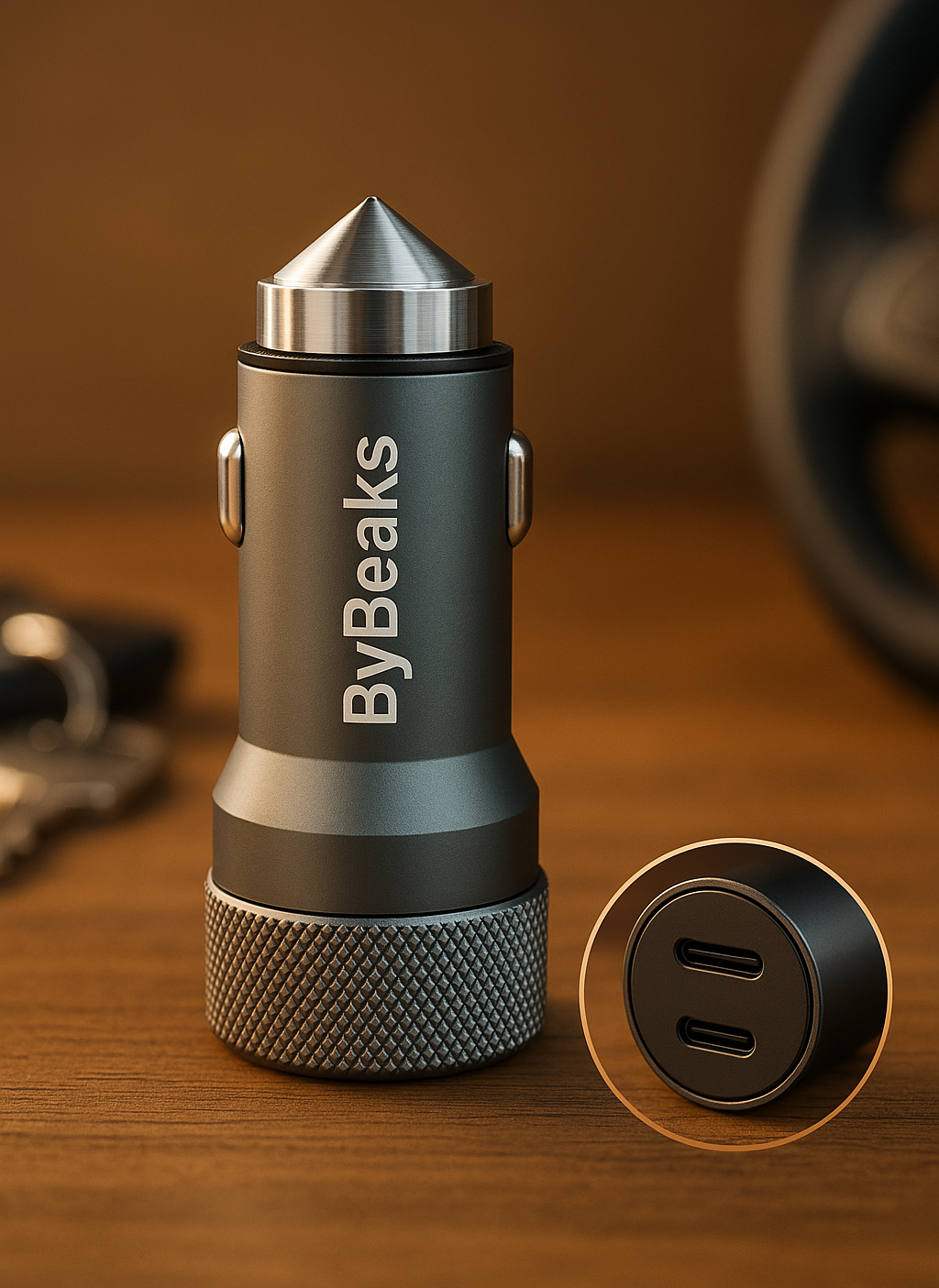 ByBeaks 60W Dual USB-C Car Charger with two ports for fast charging
