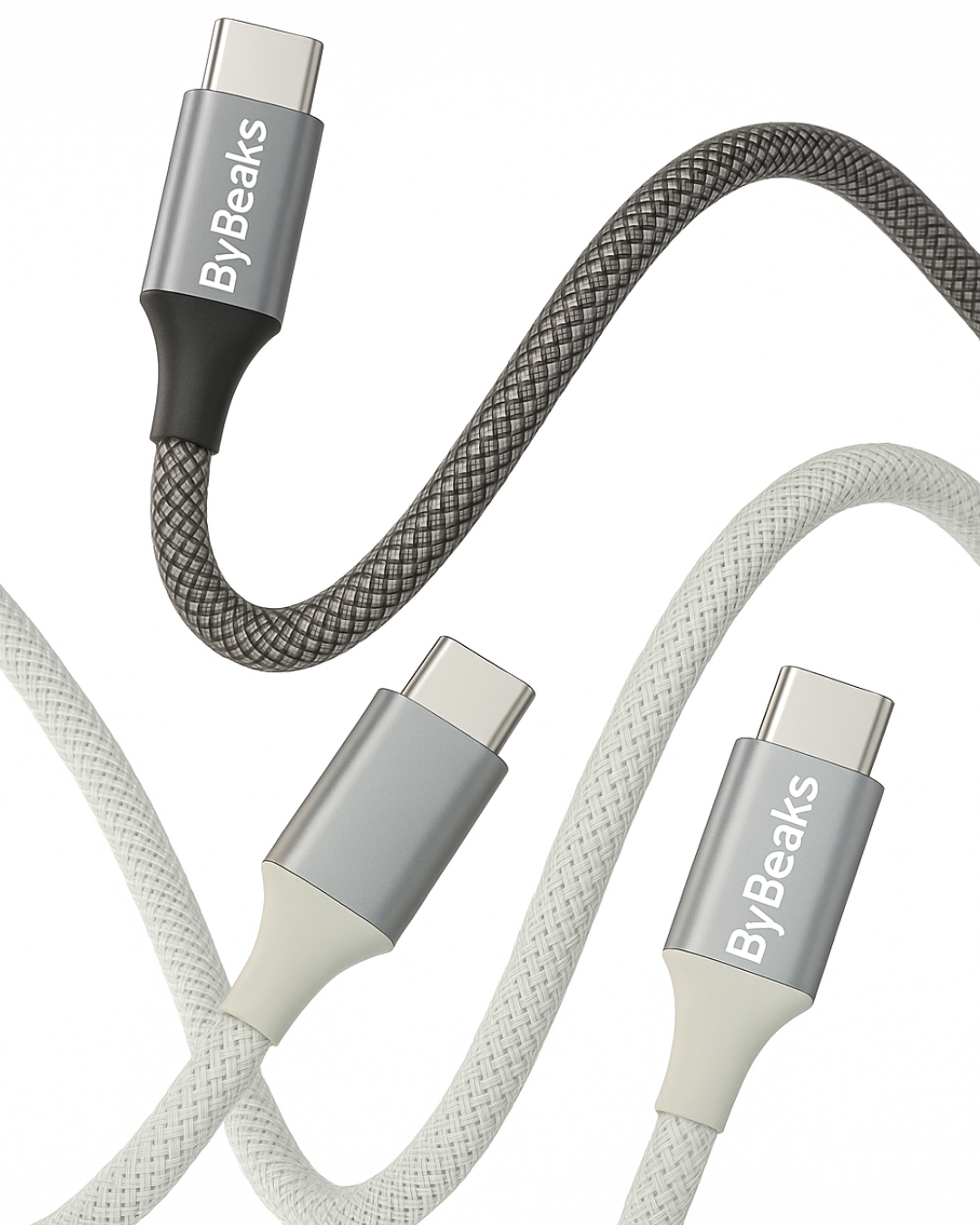 ByBeaks 66w USB-C Power Delivery Cable (Pack of 2) (Multicolor Black + White Cables)