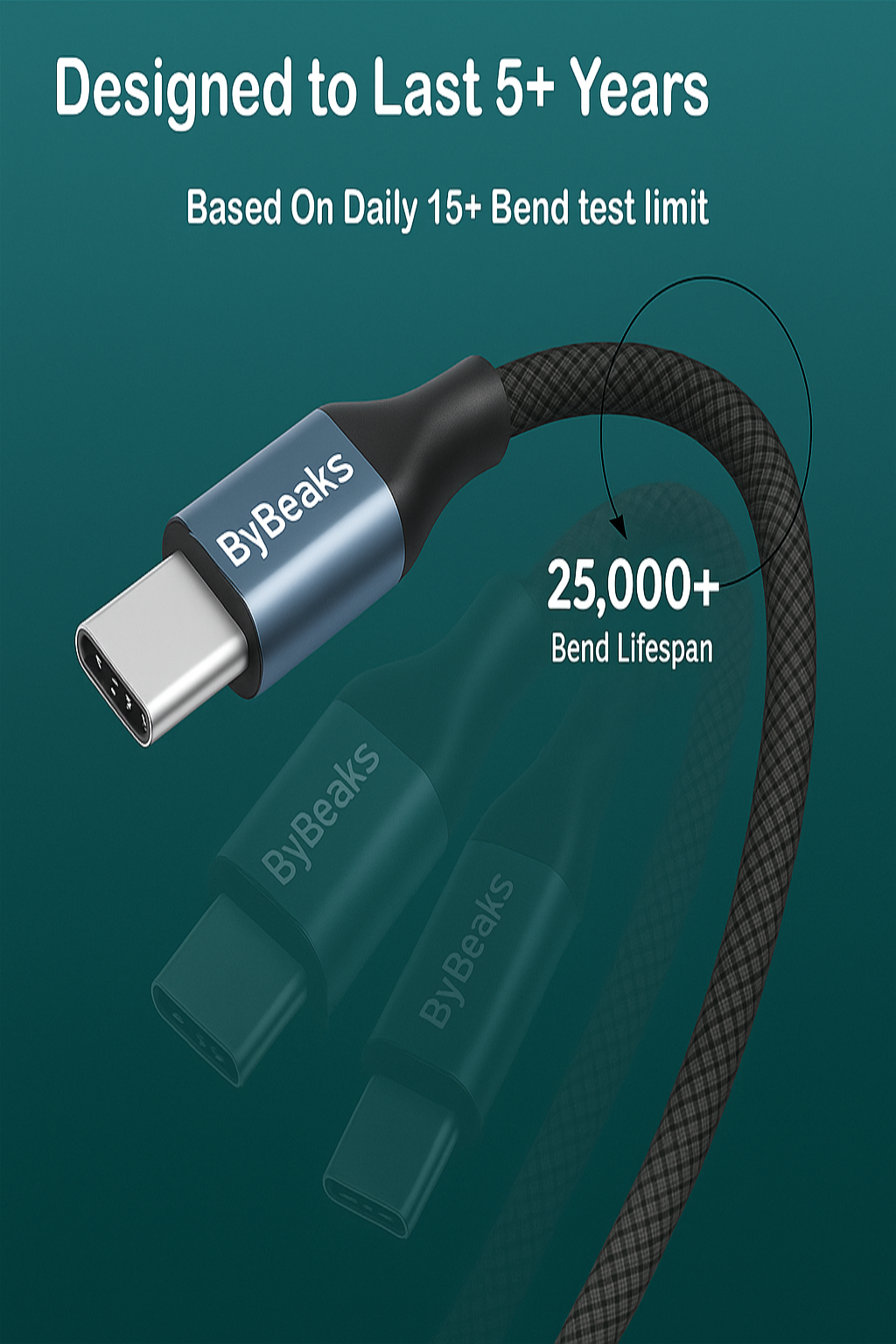 Durable mesh braided USB C cable by ByBeaks supporting 66W fast charging