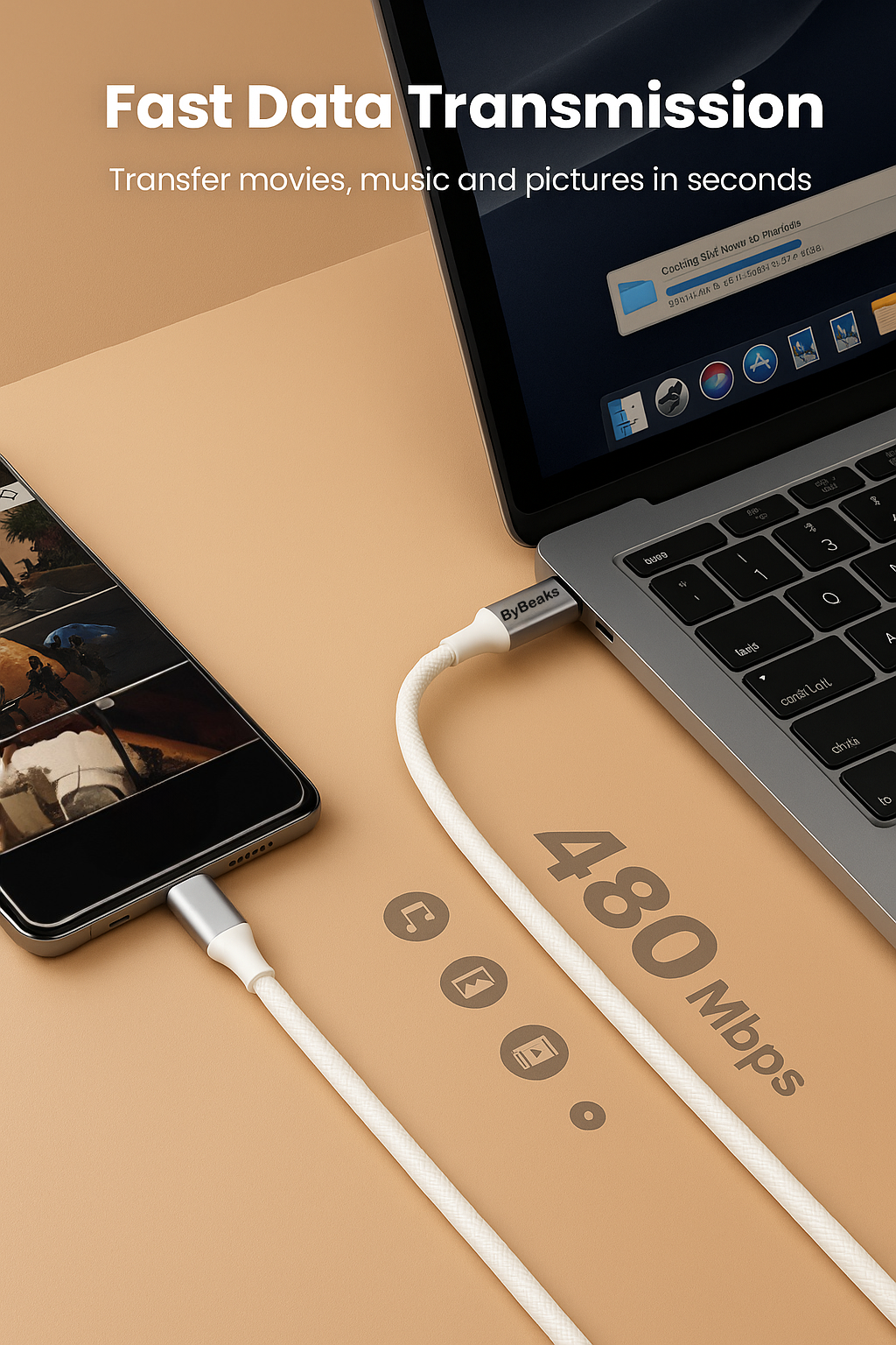 ByBeaks USB-C to Lightning Cable for fast charging and Data Transfer smartphone cable